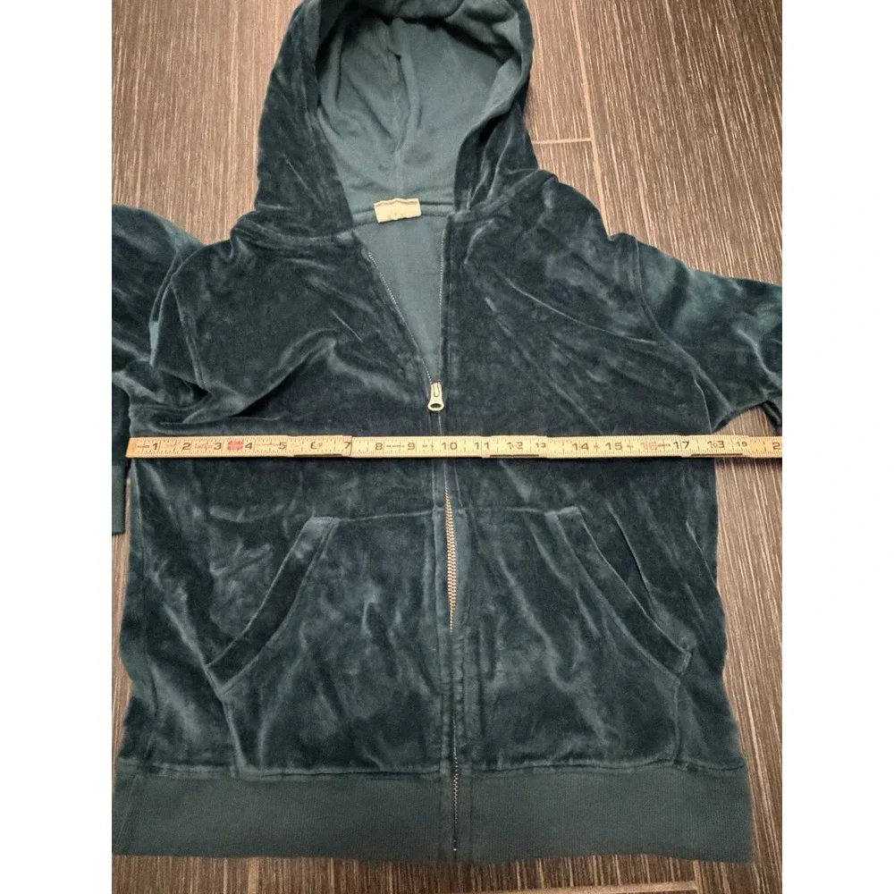 Pact XS 100% Organic Cotton Velour Full Zip Hoodie Blue Green Soft Outerwear 90s